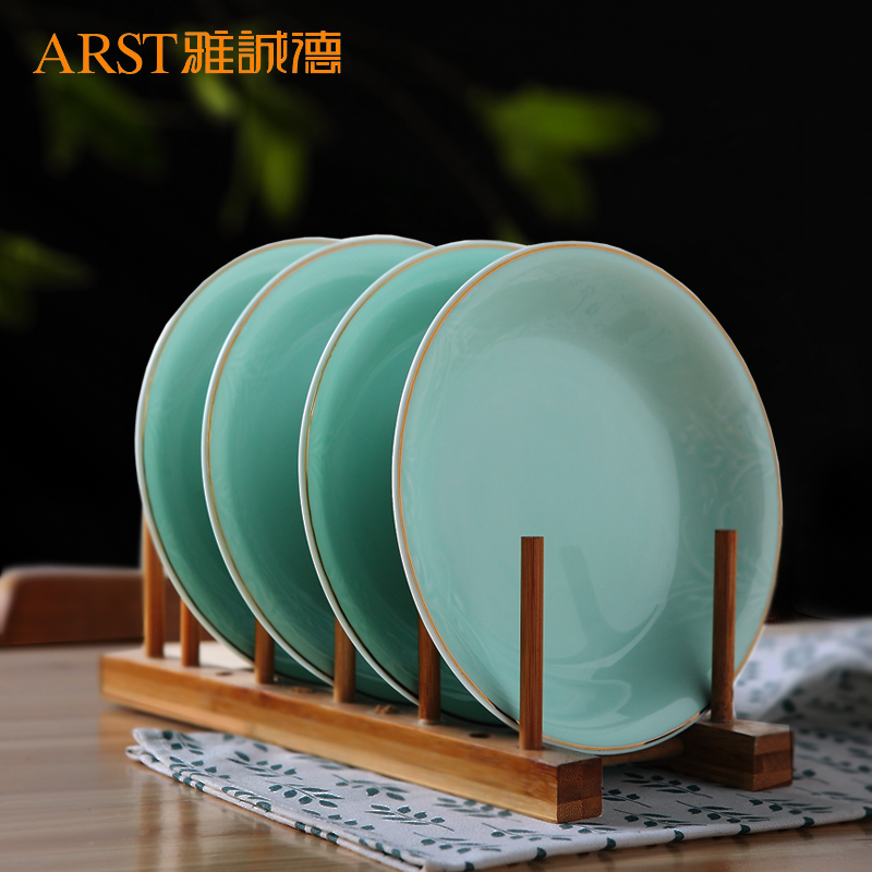 Ya cheng DE longquan glaze FanPan square plate apply creative ceramic relief orchid Chinese tableware tableware microwave oven