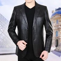 Woodpecker Mùa xuân trung niên nam Áo khoác da phù hợp với cổ áo Áo khoác da nam giản dị Da nam Skinsuit - Quần áo lông thú áo khoác bomber nam