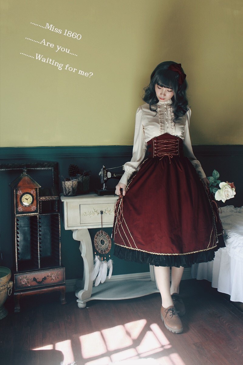 Стильные костюмы 【展示】miss1860 开襟sk 钢骨束腰 优雅复古lolita 白英工作室