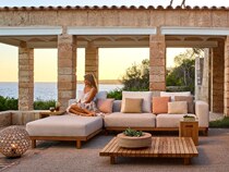 Teak outdoor sofa courtyard outdoor solid wood sofa combination model house villa balcony leisure indoor and outdoor sofa