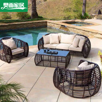 Outdoor rattan sofa leisure balcony garden villa hotel sofa combination thick rattan sofa outdoor creative rattan chair