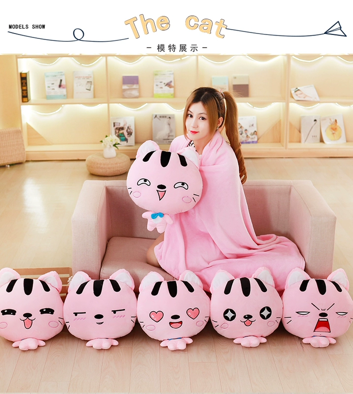 Mèo ngủ gối xe gối chăn kép sử dụng san hô lông cừu đệm thắt lưng đệm điều hòa chăn gối mền 2 trong 1
