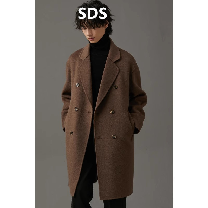High-End Double-Sided Cashmere Coat for Men, Winter 2025 New Korean Style Trendy Mid-Length Over-The-Knee Loose Woolen Coat High-End Double-Sided Cashmere Coat for Men, Winter 2025 New Korean Style Trendy Mid-Length Over-The-Knee Loose Woolen Coat