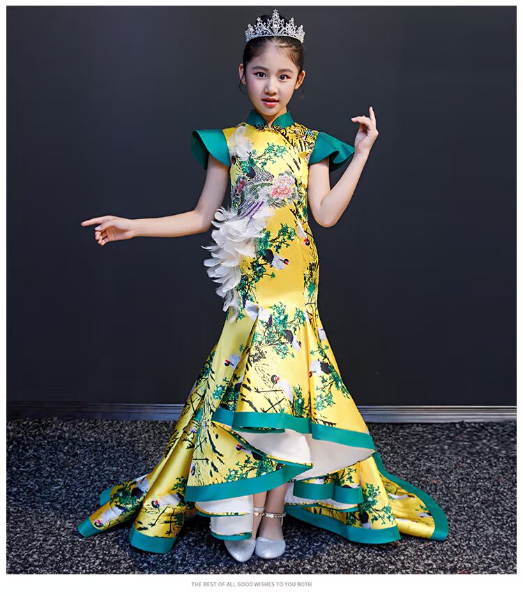Trang phục trẻ em nữ đuôi cá công chúa váy mùa đông trẻ em mèo show retro trang phục cô gái váy dạ hội Slim váy ren đẹp nhất cho bé gái