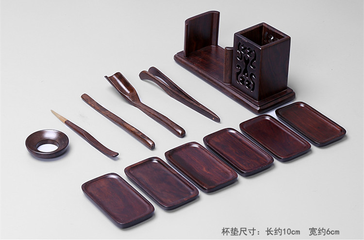 Trà tre clip nhíp thép không gỉ trà phụ kiện lễ sáu quý ông Kung Fu tea set rắn tấm gỗ trà lá thìa đũa gỗ mun