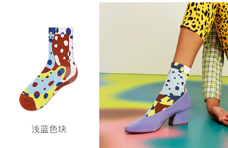 HappySocks X Nữ Dòng dây thần kinh Vớ Nữ Màu sắc Hợp thời trang Thương hiệu Thoải mái Họa tiết da báo Khâu Vớ ống giữa - Vớ sợi tre