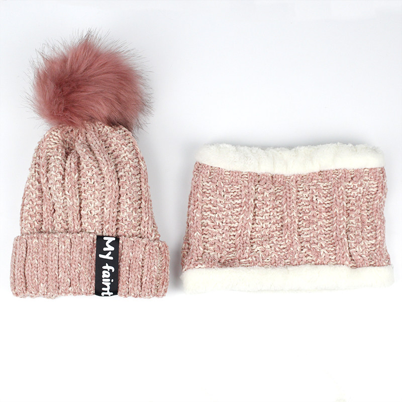 Cap children winter knit wool ball Korean version 100 hitch wire cap plus suede warm windproof bicyclist neck hat suit woman