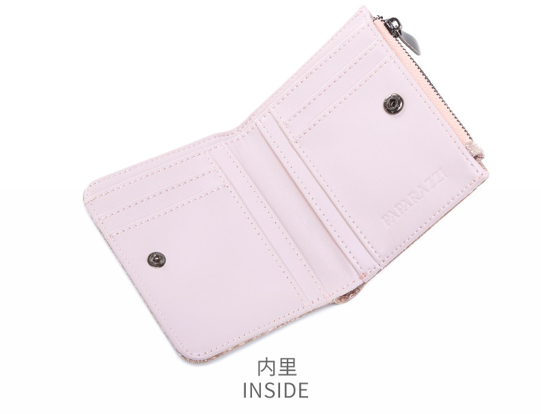 бумажник paparazzi2023新款钱包女短款拉链两折叠皮夹子时尚韩版潮零钱包