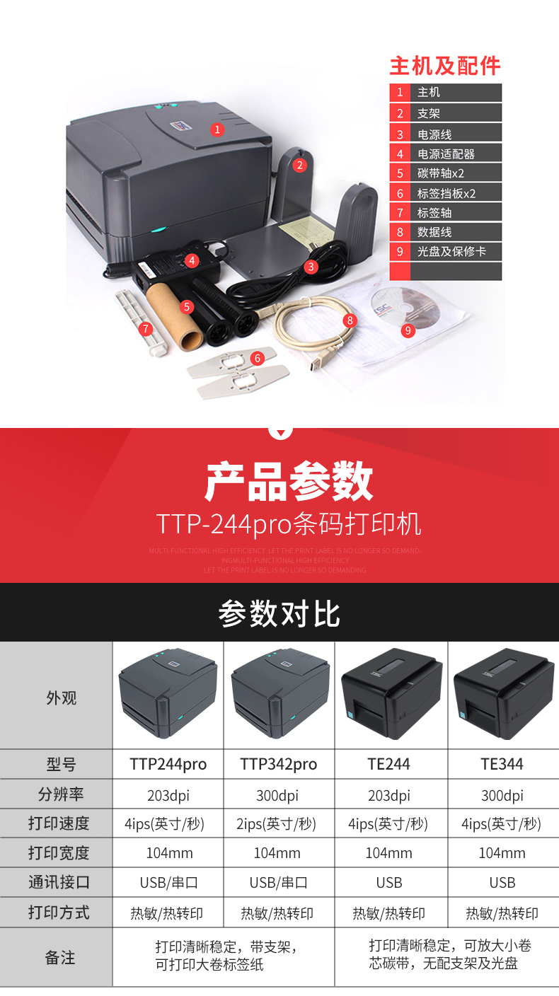 TSC ttp 244 pro máy in mã vạch tự dính giấy nhiệt giấy tráng giấy bạc cố định tài sản nhãn hàng hóa hai chiều mã quần áo tag nước rửa máy in nhãn trang sức - Thiết bị mua / quét mã vạch