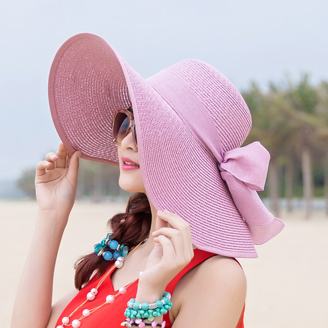 Beach straw hat women's summer seaside big brim sunscreen sunshade travel vacation all-match big brim cool hat sun summer