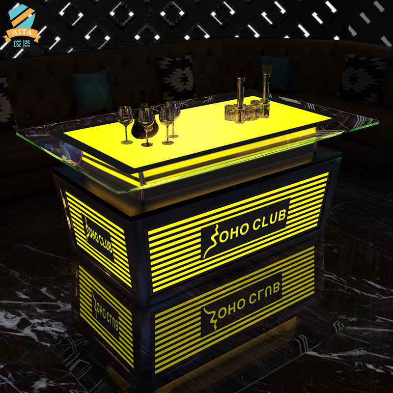 KTV upscale luminous tea table Terrace Bag cassette Bar Table Stainless special glass Bar table manufacturer customised