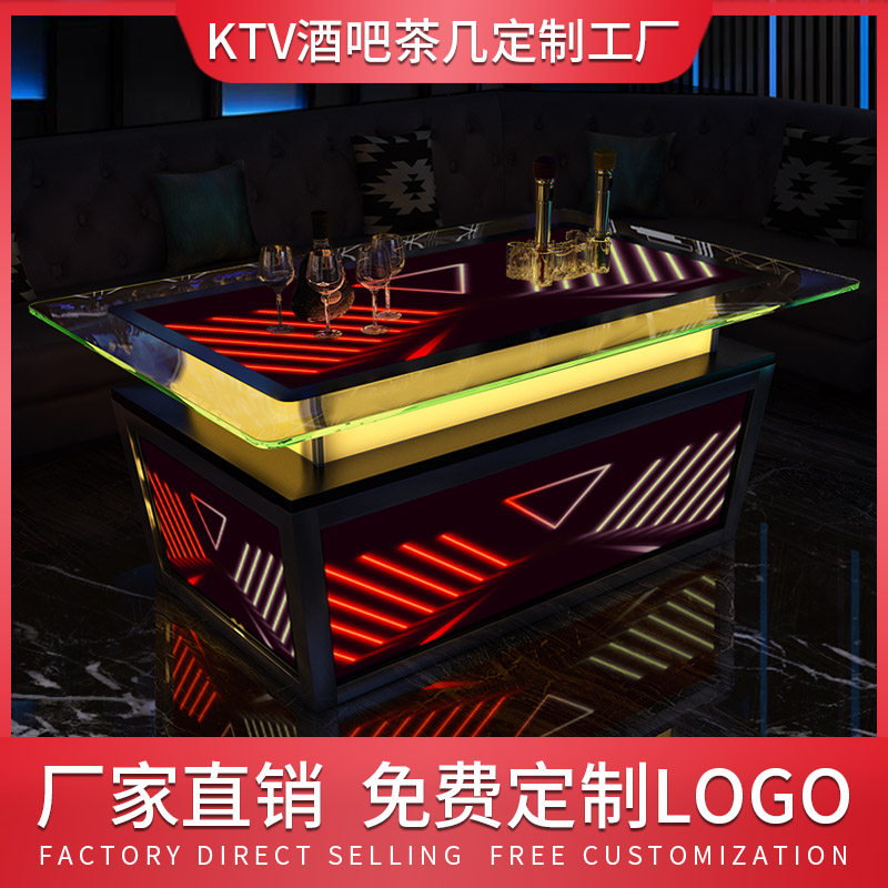Spot new neon line luminous ktv special tea table stainless steel toughened bar table Table Makers Customised