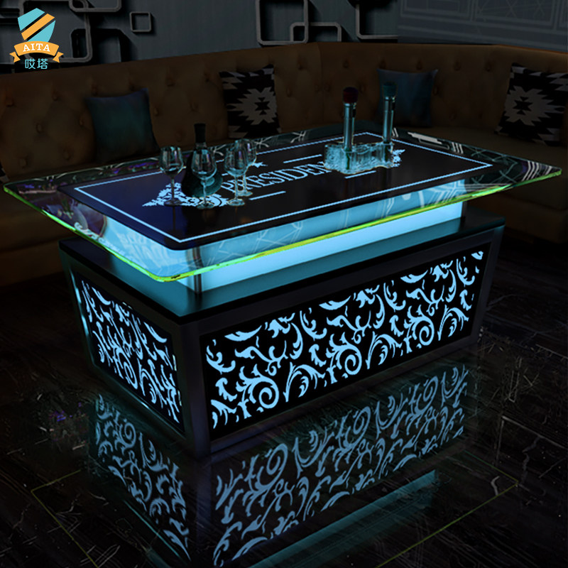 2021 new spot ktv luminous tea table European-style k room special table Seven colorful lights clear bar tables customised