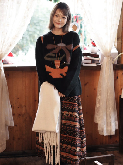 Коричневая юбка Fair Isle для женщин, осень и зима 2025, новая тонкая плюшевая юбка А-силуэта с высокой талией для маленьких людей, юбка, закрывающая ягодицы