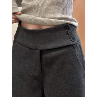 American-Style Buttoned Woolen Suit Wide-Leg Pants for Women, Autumn and Winter 2025 New High-Waisted Slimming Petite Drape Casual Pants