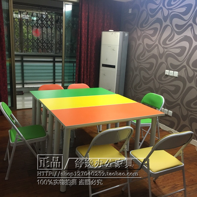 Primary and secondary school students training desks and chairs single and double splicing color computer desk teaching splicing table color splicing desk and chair