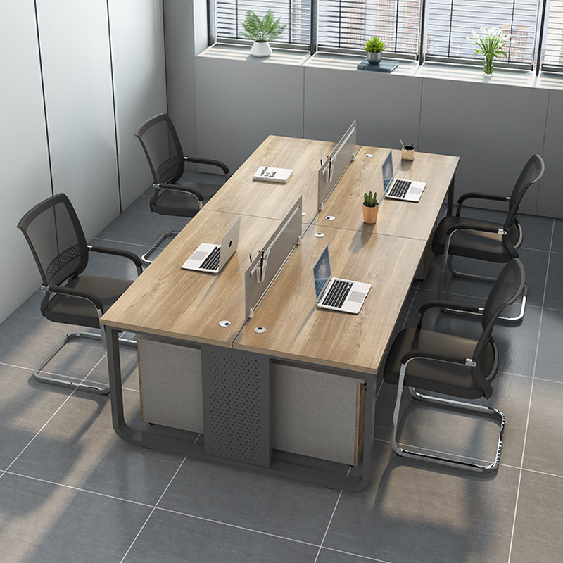 Bold steel frame office desk and chair combination card seat 4 four people 6 staff positions computer simple modern office table