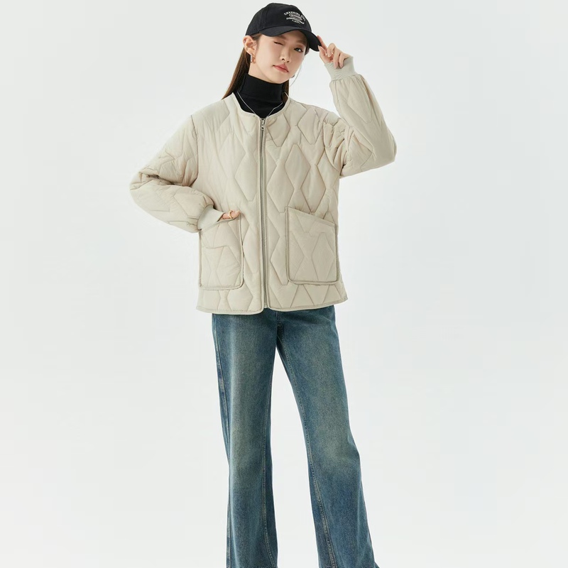 Autumn and Winter Short Collarless Cotton Coat for Women, Lightweight Inner Lining, Stylish New Loose Cotton Jacket for Mothers
