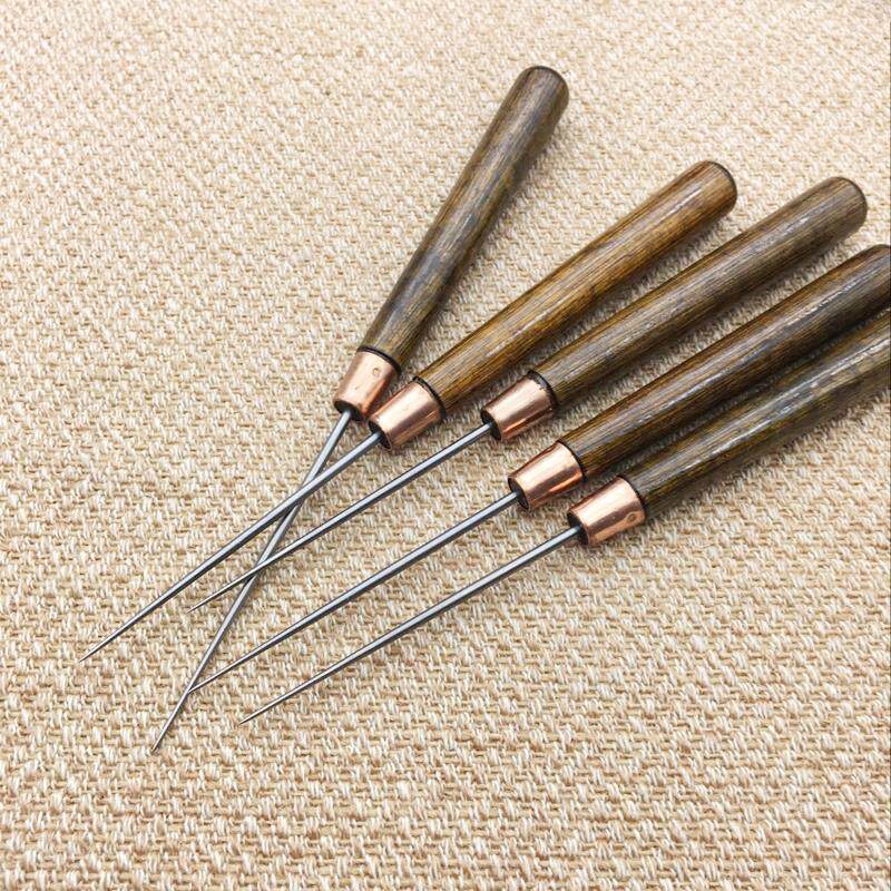 Ultra-long-pointed stainless steel needle wooden handle cone Hand Old-fashioned Needle Cone Fine Cone Subpin Positioning Drill