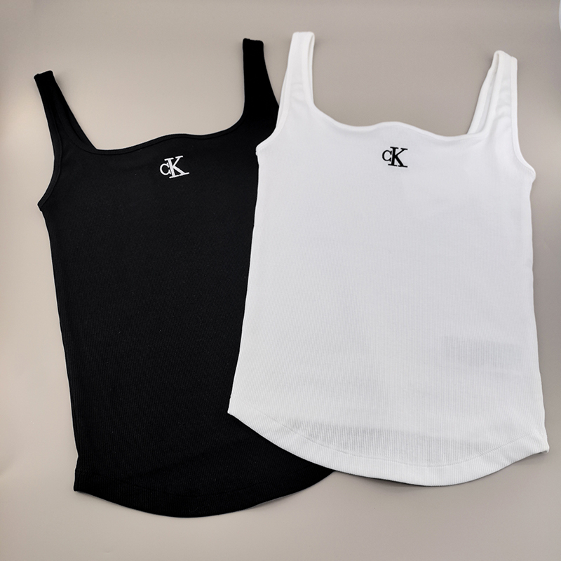 In-Stock, Same Model as the Official Website, Ckjeans25 New Women's Classic Fabric Label Casual Ribbed Slightly Stretchy Inner Vest T-Shirt In-Stock, Same Model as the Official Website, Ckjeans25 New Women's Classic Fabric Label Casual Ribbed Slightly Stretchy Inner Vest T-Shirt
