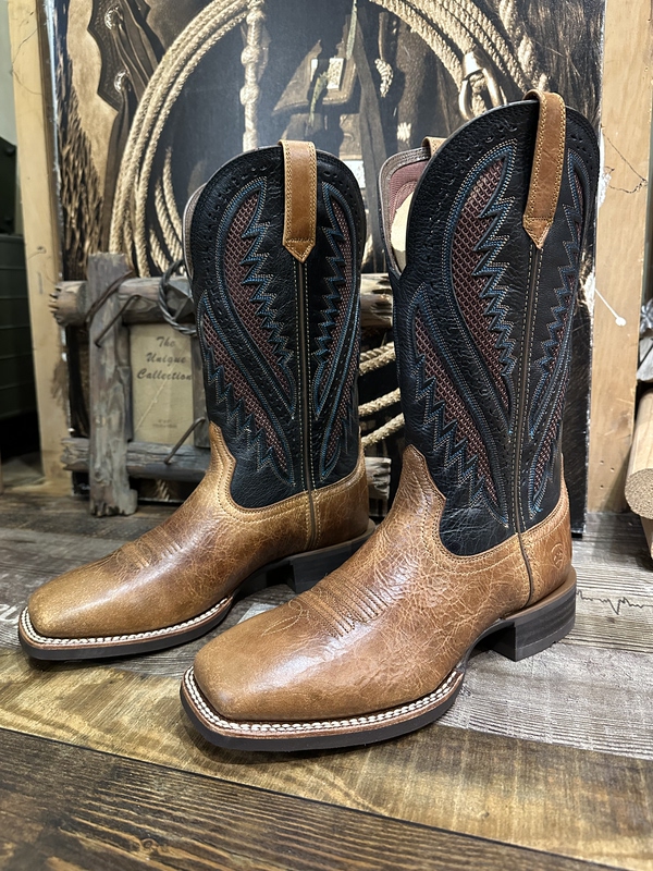 Western Cowboy Boots with Embroidery, Ariat Men's Cowboy Boots, Leather with Cut-Out Design