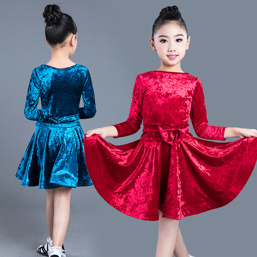 Girls Latin Dance Dresses Girl Latin dance dress long sleeve children season art examination training competition dance performance dress children Latin skirt