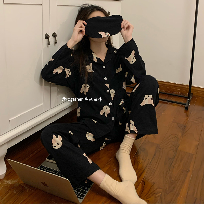chic day department ~ blogger co-paragraph cute farfight couple sleeping clothes spring autumn season pure cotton two sets of family ju clothes