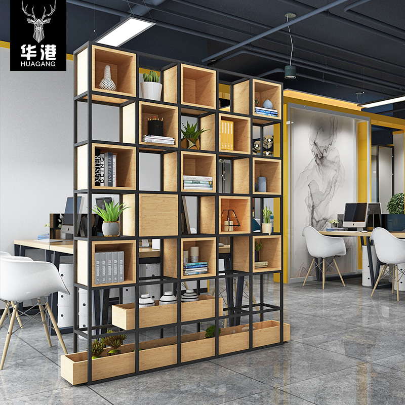 Hugang American Loft Industrial Wind Screen Office Bookshelves Dining Room Genguan Plaid Frame Iron Art Partition Shelve