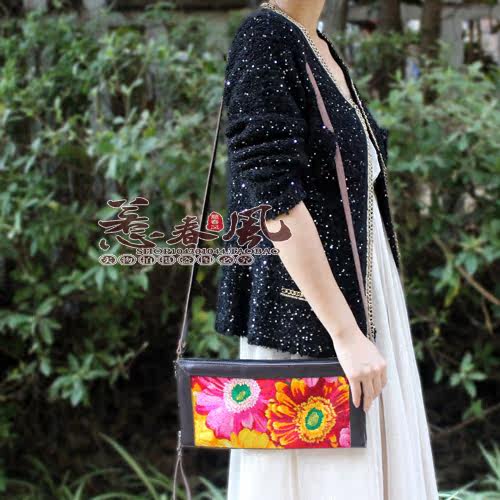  Original new fine genuine leather dual-use embroidered banquet handbag handmade with single shoulder diagonal satchel