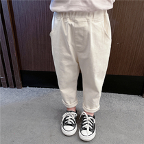 Spring Autumn Children White Casual Pants Girl Pants Baby Pure Cotton Radish Pants Women Treasure Harynn Pants Small Leggings Slim