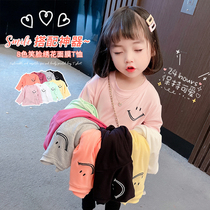 Girl Long Sleeve T-shirt Spring Children Pure Cotton Spring Autumn Beating Undershirt With Smiley Face Mask Blouses Baby Thin white