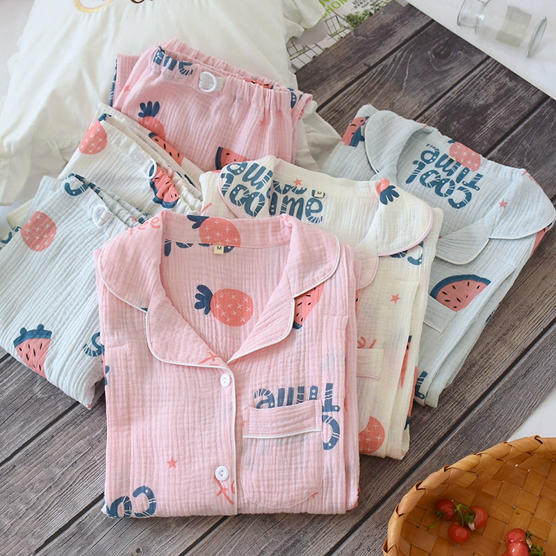 Mùa hè cotton mỏng crepe crepe vải cho con bú quần áo giam giữ giặt sạch sợi cotton sau sinh quần áo tại nhà cho con bú phụ nữ mang thai đồ ngủ - Giải trí mặc / Mum mặc