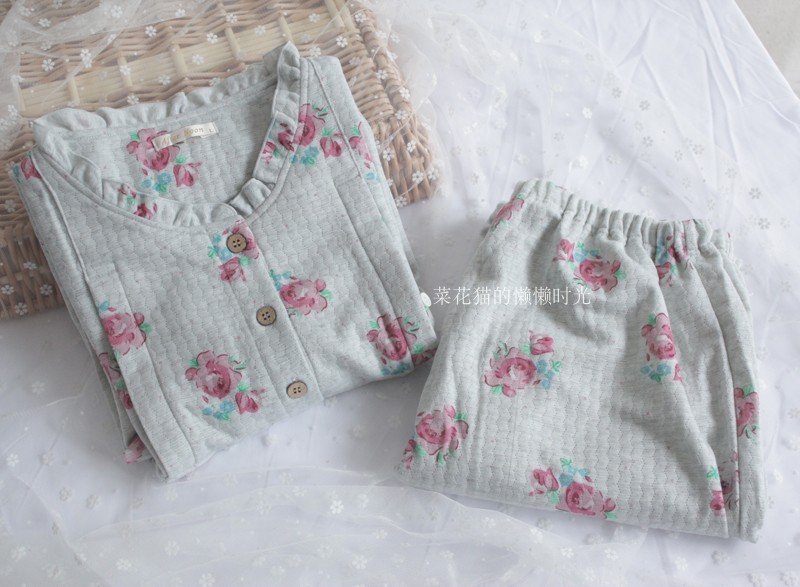 Suckling Moon Subsuit Autumn Winter Air Layer Elegance Floral Postpartum Breastfeeding Maternity laces Pregnant Woman Pyjamas