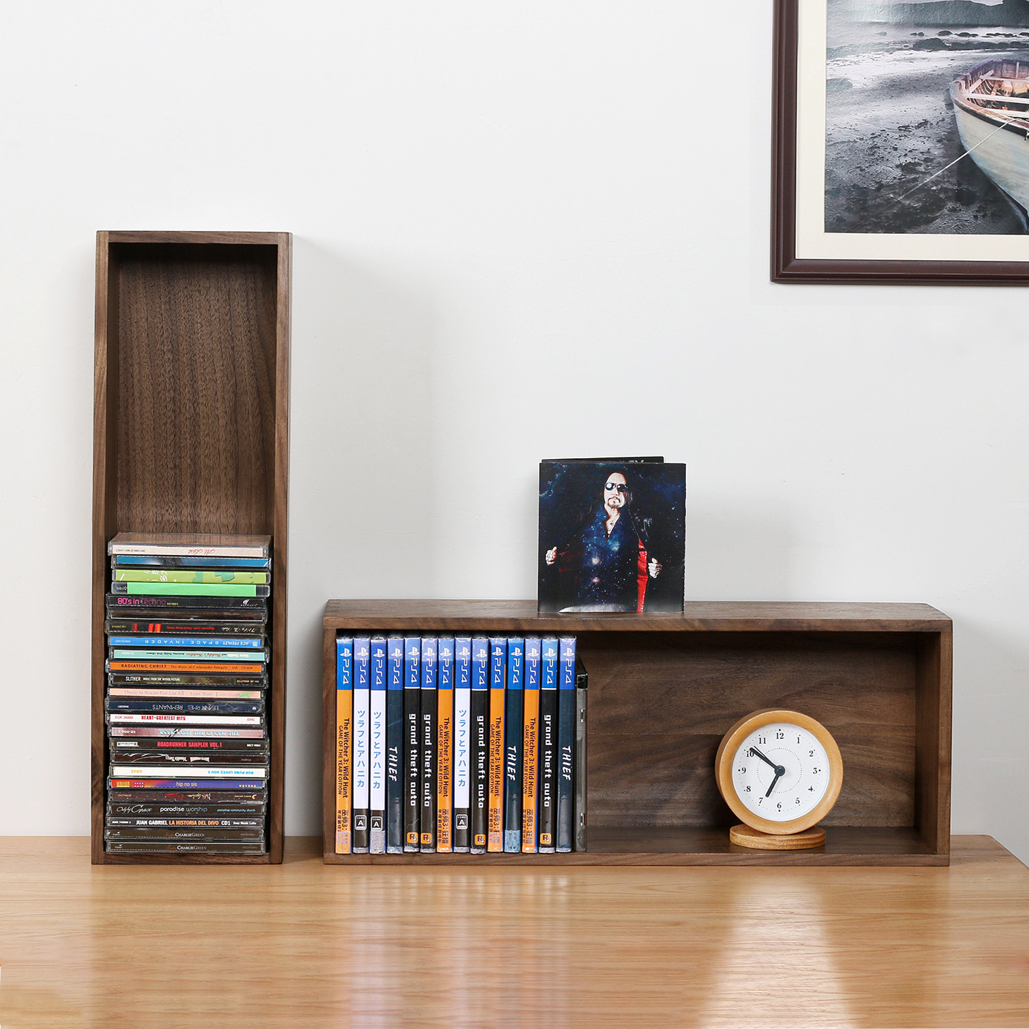 ブラックウォールナットデスクトップCDレコード収納ラック Nintendo Switchゲームコレクションラック PS4ゲームディスクラック