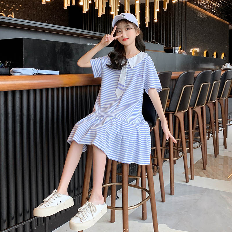 Girls ' summer polo dress 2021 new children's foreign style children's clothing middle and large children's summer thin short-sleeved skirt