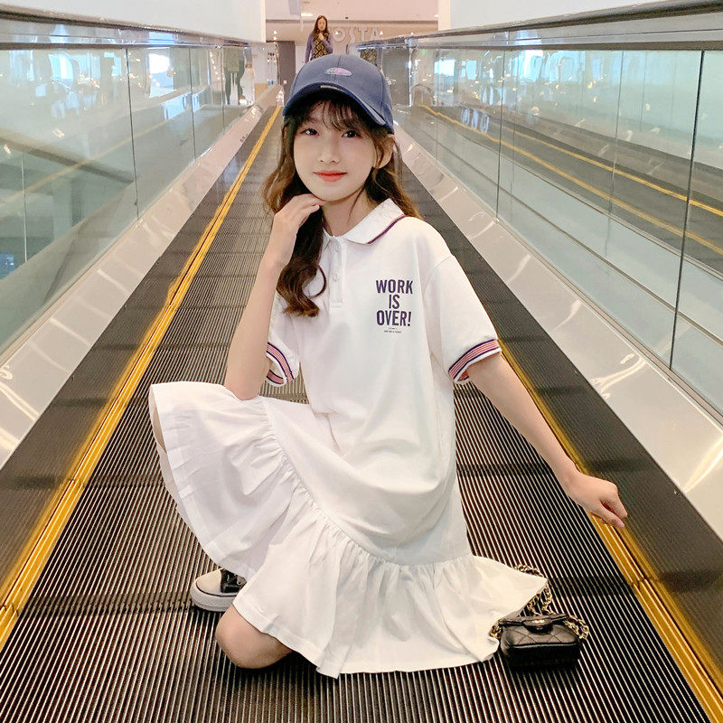 Girls Dress Summer Dress 2021 New Tong net Red Ocean Gas College Style Princess Dress Children POLO Skirt