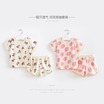 Baby Summer Clothing Short Sleeves Suit Toddlers Two Sets Boys Girls Pure Cotton Children Separated Childrens Summer Baby Clothes