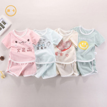 Baby girl summer dress Foreign color cotton thin boy baby clothes two-piece children summer children short sleeve set