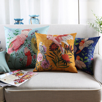 European-style American pastoral flowers and birds office waist pillow pillow cover Nordic sofa cushion Car pillow bed and breakfast decoration