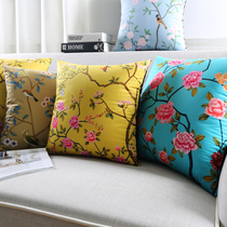 Songuo House Neoclassical Chinese style flower and bird sofa pillow Soft flannel hand-painted cushion decorative pillow waist cushion