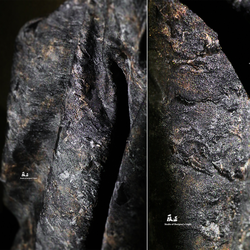 Heavy Metal Black and Brown Industrial-Style Distressed Jacquard Fabric, Hollow-Out Three-Dimensional Floral Burnout Designer Fabric