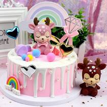 Cartoon Elk baking creative ornaments dream Sika deer moon light pink garland plug-in dessert table cake decoration