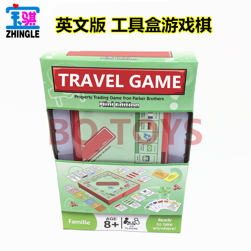 Puzzle Leisure Board Game Foldable Plastic Tool Box Chessboard Travel Mini English Monopoly Game Chess Toy