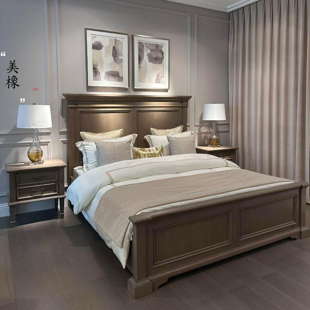 北米の住宅 オークマナー アメリカンカントリースタイル 無垢材ベッド 1.8m ダブルベッド 主寝室用大型ベッド モダンミニマリスト