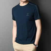 High-end Round Neckline Ice Silk Short Sleeve T-shirt Mens New Summer Casual Middle-aged Dad Loaded Mens Undershirt Blouses