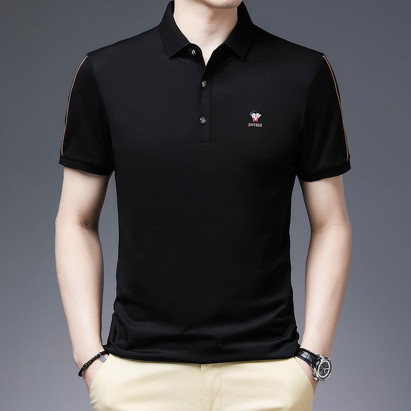 Mulberry Silk High-end Short Sleeve T-shirt Man 2021 New Summer Business Dad Casual T-shirt Men Polo Shirt