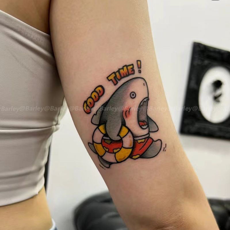 Cartoon Shark Lifeguard Color Tattoo Sticker ins Style Cute High-Looking Waterproof Long-Lasting Arm Scar Covering for Men and Women