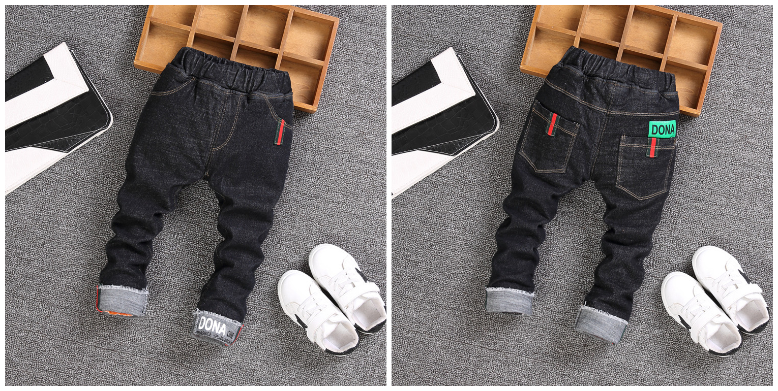 Quần jeans bé trai cộng với quần nhung 2018 mùa đông mới Quần áo trẻ em quần bé mùa thu và quần dày mùa đông cửa hàng quần áo trẻ em