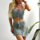 Bikini Beach Vacation Internet Celebrity Hot Item Solid Color Tie-Up Hollow-Out Sexy Hand-Crocheted Two-Piece Swimsuit Set