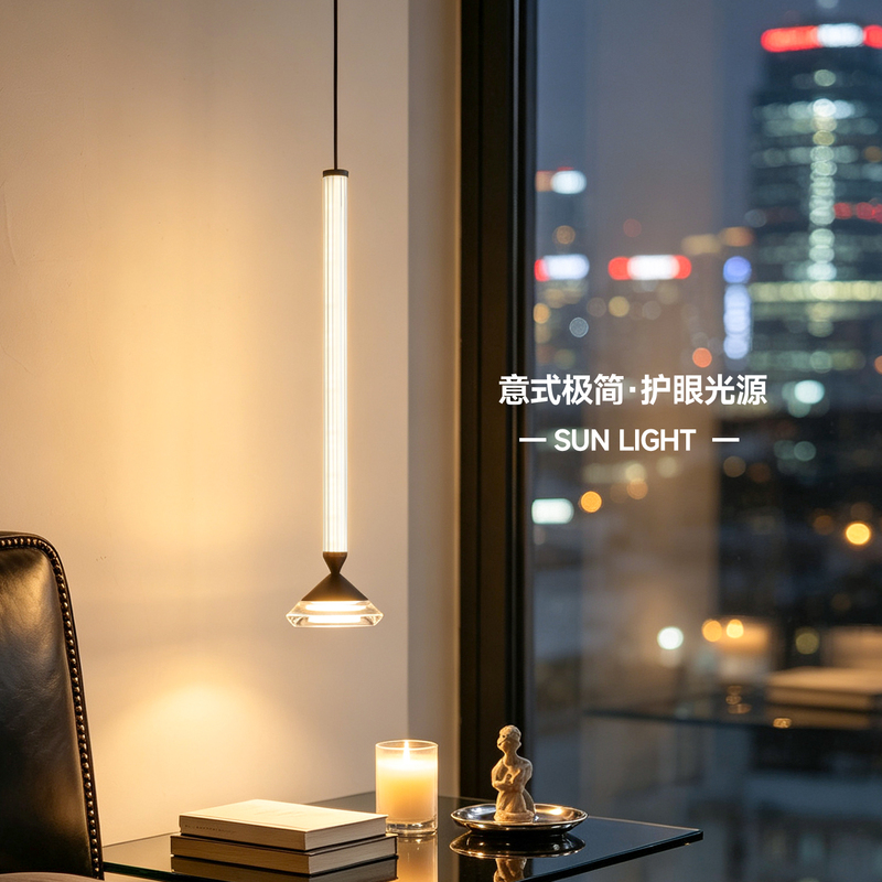 Bedroom Bedside Pendant Light, Italian Minimalist Long Strip Led Pendant Light, Bedside Entryway Hallway Simple Eye-Protection Modern Lighting